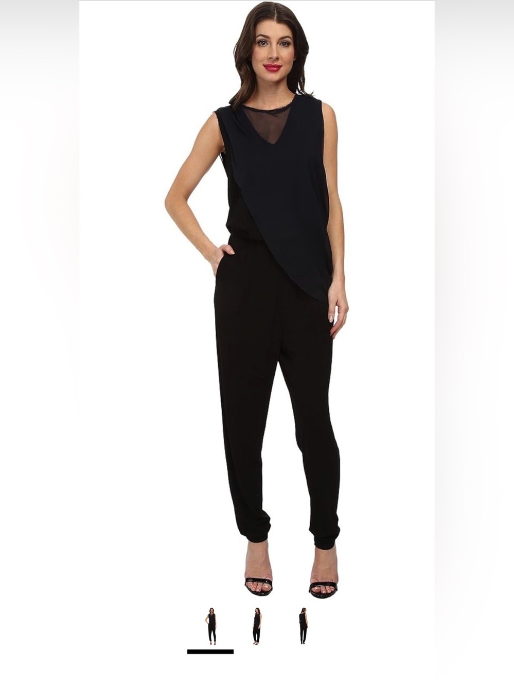 Elie Tahari Black Sleeveless Draped Kristina Jumpsuit